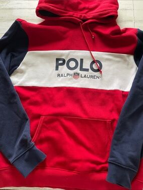 Polo by Ralph Lauren Red, White & Navy Colorblock Hoodie